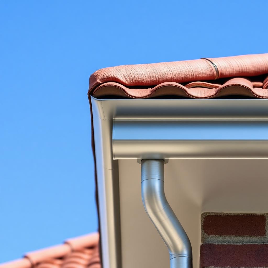 Gouttière zinc neuve installée sur toiture en tuiles